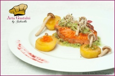 Arta gustului, ciuperci de plop si sos crud de zmeura, Gabriella Pascaru Bisi, Medalion de somon cu crema din rosii verzi, Ocean Fish, Peste, Rosé Terase Danubiene Vinarte, Somon