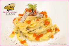 Arta gustului, Caviar Ikura Ocean Fish, Gabriella Pascaru Bisi, Ocean Fish, Paste de casa, Paste fainoase, Tagliatelle cu ton afumat si caviar Ikura, Ton Afumat, ton fumé; Ocean Fish